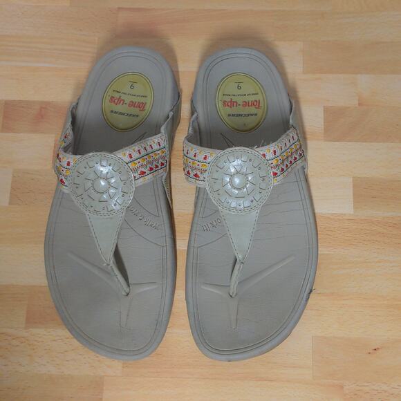 Skechers Natural Cali Tone Ups Sandals Flip Flops Boho Toe Post Thong - Size 9 - Picture 4 of 13